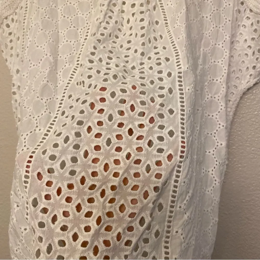 Lucky Brand boho white top blouse Crochet Eyelet embroidered open knit lace S